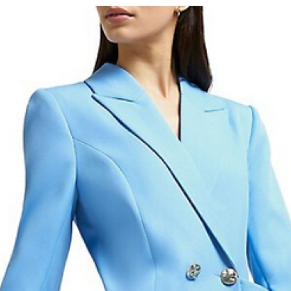 River Island Spring Blue Double Breasted Blazer w/ Gold Tone Modern Buttons